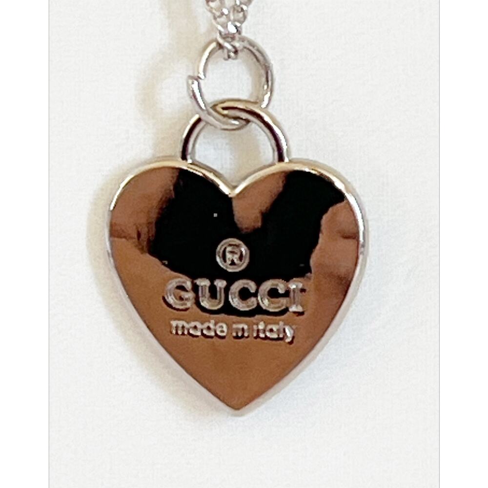 GUCCI Trademark Heart Charm Zipper Pull Pendant Necklace Sterling Silver - Picture 5 of 11